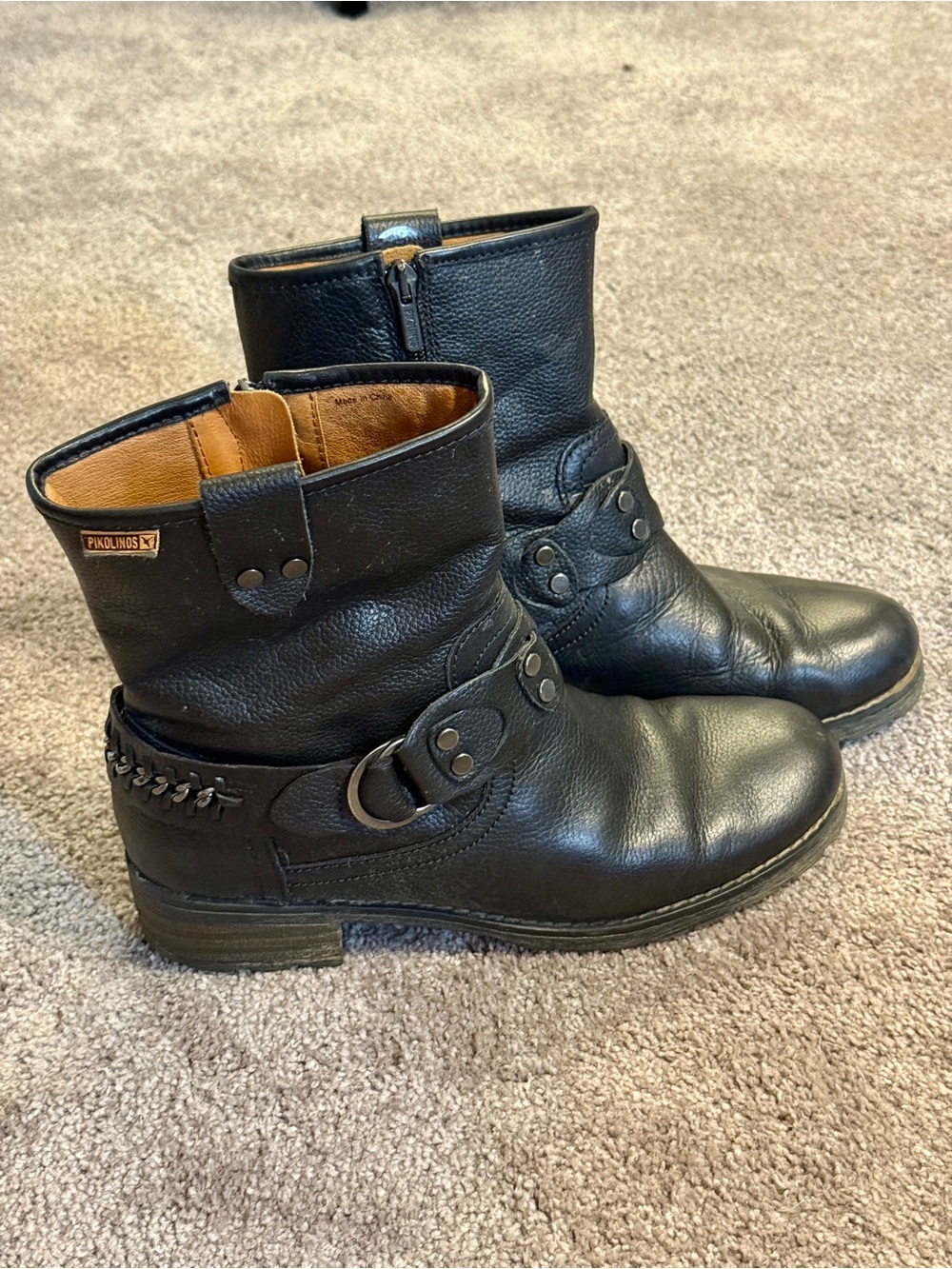 PIKOLINOS Black Leather Short Harness Boots